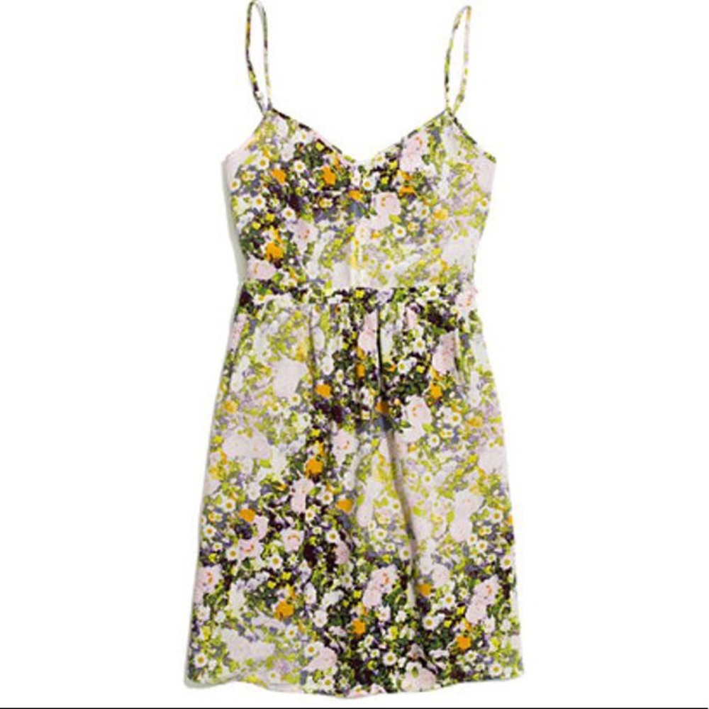 Madewell Floral Spaghetti Strap Dress - Green and Yellow